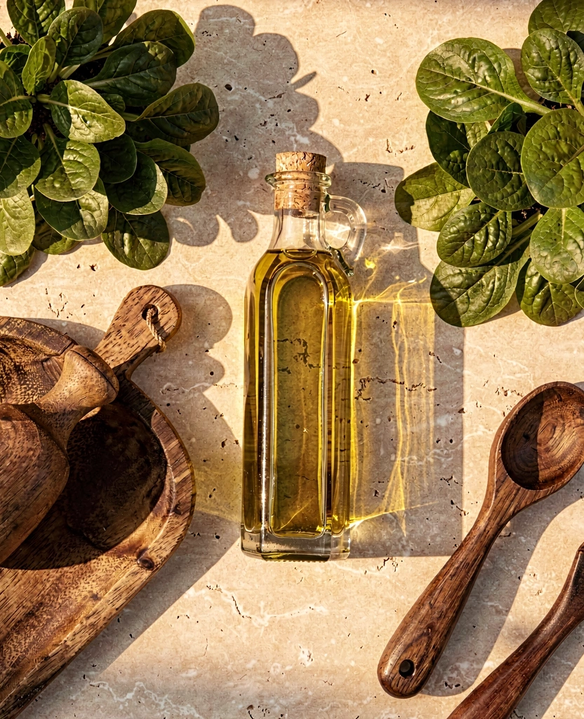 Ingredientes frescos y herramientas de cocina profesional